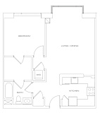 a floor plan of a one bedroom apartment at residences on broadway