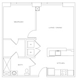 a floor plan of a one bedroom apartment at residences on broadway