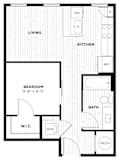 a floor plan of a small house with a kitchen and a living room