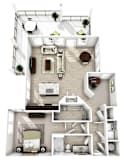 3d floor plan of a 1 bedroom apartment
