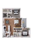 a 3d drawing of a house with a kitchen and a living room