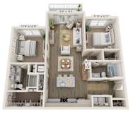 a 3d floor plan of a house with a bedroom and a living room