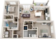a 3d rendering of a floor plan with a bedroom and living room