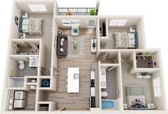 a 3d rendering of a floor plan with a bedroom and living room