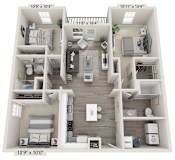 A 10'9" x 10'0" floor plan of a two-bedroom apartment.