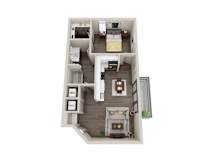 a stylized floor plan of a 1 bedroom192 sq ft house