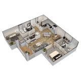 a 3d floor plan of a house