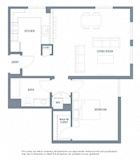 1 bed 1 bathroom floorplan with closet at Aventine Apartments, California