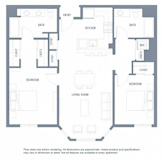 2 bed 2 bath floorplan with walk-in closet at Aventine Apartments, California