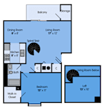 THE ASH LOFT Floor Plan at Woodbridge Apartments, Louisville, KY, 850 Sq. Ft.