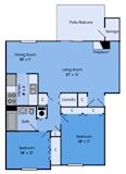 THE ASPEN Floor Plan at Woodbridge Apartments, Louisville, 1064 Sq. Ft.