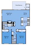 THE ELM Floor Plan at Woodbridge Apartments, Kentucky, 1050 Sq. Ft.