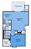 THE MAPLE Floor Plan at Woodbridge Apartments, Louisville, KY, 40242, 710 Sq. Ft.