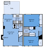 THE SYCAMORE Floor Plan at Woodbridge Apartments, Kentucky, 40242, 1020 Sq. Ft.