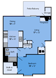 THE WILLOW Floor Plan at Woodbridge Apartments, Louisville, 40242, 850 Sq. Ft.