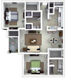 2 Bed 2 Bath Floor Plan with 1,210 Sq. Ft. at Roswell Village Apartments Roswell GA