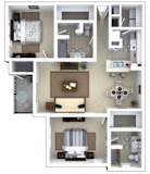 2 Bed 2 Bath Floor Plan with 1,264 Sq. Ft. at Roswell Village Apartments Roswell GA