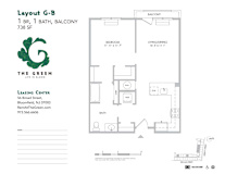 Layout G-B 1 Bed 1 Bath Floor Plan at The Green at Bloomfield, Bloomfield, 07003