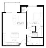 The Adams 1-bedroom floor plan layout