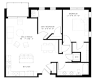 The Cascade with Den 1-bedroom layout