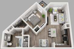 1 Bed 1 Bath Floor Plan with 762 Sq. Ft. at  South Side Flats Apartments in Dallas, TX