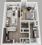1 Bed 1 Bath Floor Plan with 783 Sq. Ft. at South Side Flats Apartments in Dallas, TX