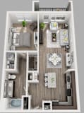 1 Bed 1 Bath Floor Plan with 826-832 Sq. Ft. at South Side Flats Apartments in Dallas, TX