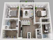 2 Bed 2 Bath Floor Plan with 912-944 Sq. Ft. at South Side Flats Apartments in Dallas, TX