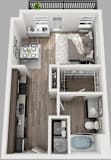 Studio 1 Bath Floor Plan with 519-562 Sq. Ft. at South Side Flats Apartments in Dallas, TX