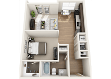 3d 1 bedroom floor plan | The Tribute Apartments in Raleigh, NC