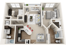3d 2 bedroom floor plan | The Tribute Apartments in Raleigh, NC