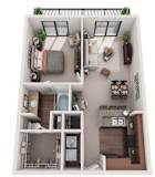 1 Bed 1 Bath Floor Plan | 784-to794 Sq. Ft. at Gramercy on the Park Apartments in Dallas, TX