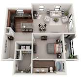 1 Bed 1 Bath Floor Plan | 1,057 Sq. Ft. at  Gramercy on the Park Apartments in Dallas, TX
