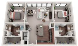 2 Bed 2 Bath Floor Plan | 1,260 Sq. Ft. at Gramercy on the Park Apartments in Dallas, TX