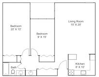 2 bed 1 bath D Floor plan at Hillsborough Apartments, Roseville, MN