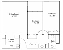 2 bed 1 bath h Floor plan at Hillsborough Apartments, Roseville, MN 55113