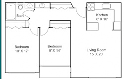 2 bed 1 bath i Floor plan at Hillsborough Apartments, Roseville, 55113