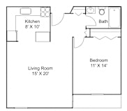 1bed 1 bath N Floor plan at Hillsborough Apartments, Roseville, Minnesota
