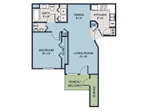 one bedroom floor plan apartment at Bradford Run in Kokomo, IN