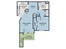 one bedroom floor plan apartment at Bradford Run in Kokomo, IN