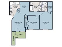 two bedroom floor plan apartment at Bradford Run in Kokomo, IN