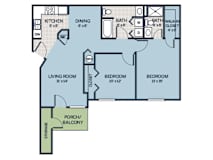 two bedroom floor plan apartment at Bradford Run in Kokomo, IN