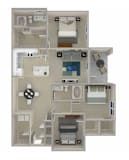 A 3D floor plan of the Floyd layout featuring 2 bedrooms.