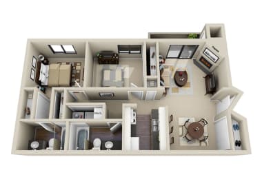 2 Bed 2 Bath Floor Plan - 994-to1,049 Sq. Ft. at The Parc at Briargate, Colorado Springs CO