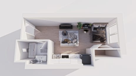 Floor Plan  a floor plan of a one bedroom apartment with a kitchen and a living room