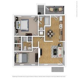 West Oak 2Bedroom 2 Bathroom Floorplan at West Oak Apartments, Wake Forest, NC