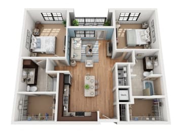 B2 2 Bedroom 2 Bathroom 3D Floor Plan at Azul Baldwin Park, Orlando, 32814