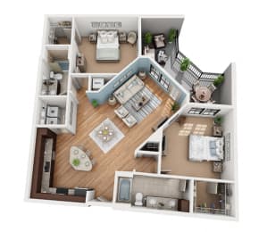 B6 2 Bedroom 2 Bathroom 3D Floor Plan at Azul Baldwin Park, Orlando, 32814