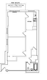A black and white floor plan of a fire escape.