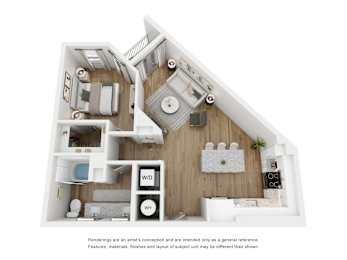 1 bedroom 1 bathroom floor plan at LynnCora, Grand Prairie, TX, 75052